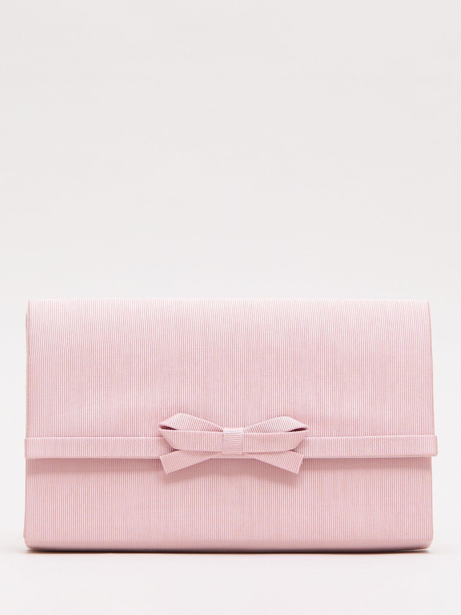 Product image 1 of 8, which shows Phase Eight Grosgrain Bow Clutch Bag, Pale Pink, One Size