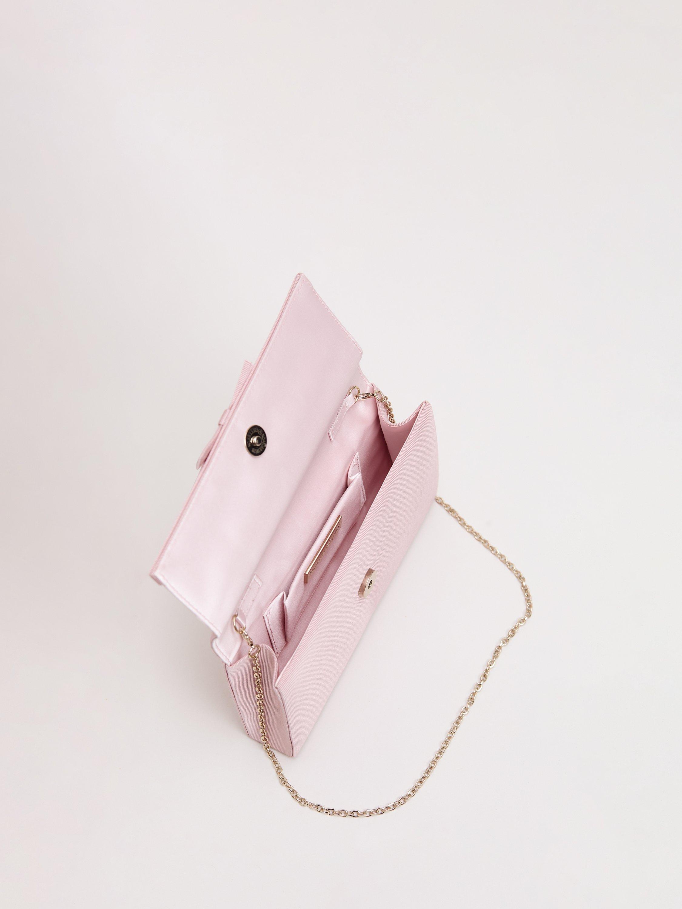 Product image 4 of 8, which shows Phase Eight Grosgrain Bow Clutch Bag, Pale Pink, One Size