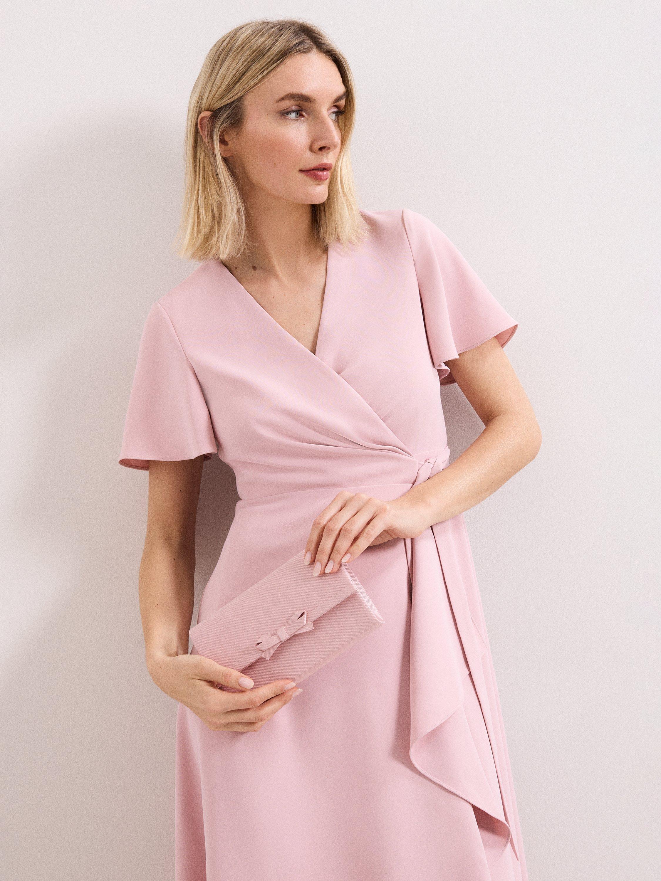 Product image 7 of 8, which shows Phase Eight Grosgrain Bow Clutch Bag, Pale Pink, One Size