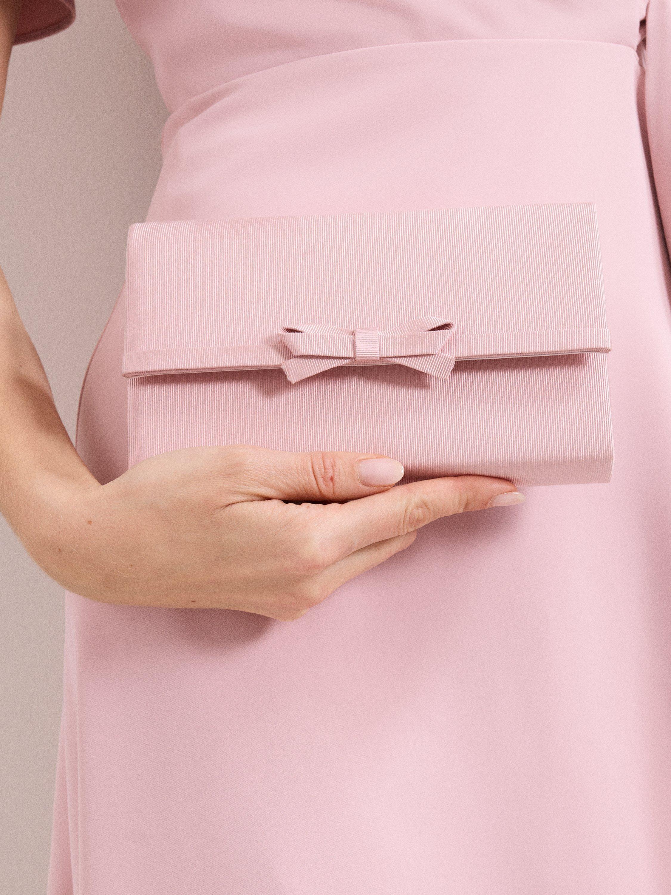 Product image 8 of 8, which shows Phase Eight Grosgrain Bow Clutch Bag, Pale Pink, One Size