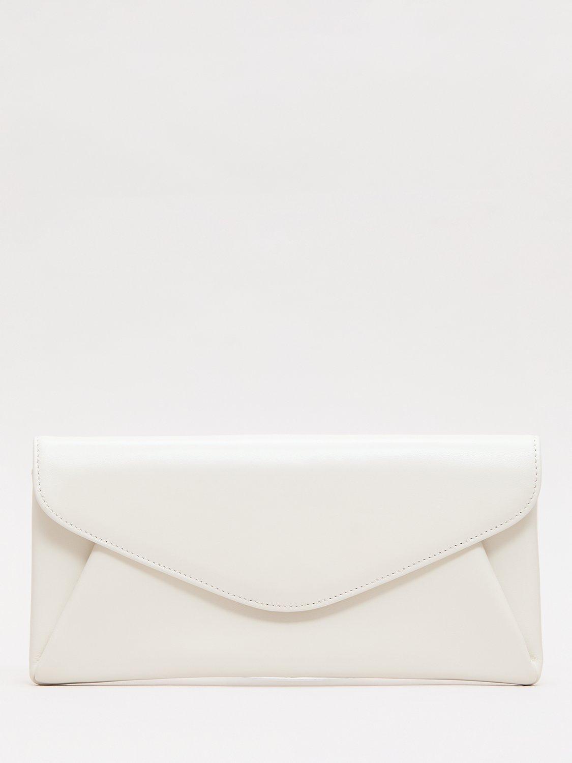 Product image 1 of 8, which shows Phase Eight Envelope Pure Leather Clutch Bag, Cream, One Size