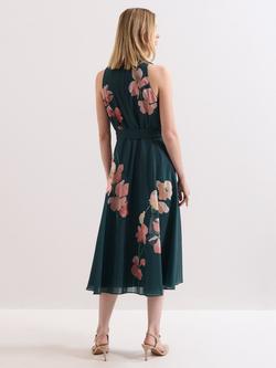 Phase Eight Lucinda Button Neck Floral Dress, Teal/Multi - view 2, Teal/Multi