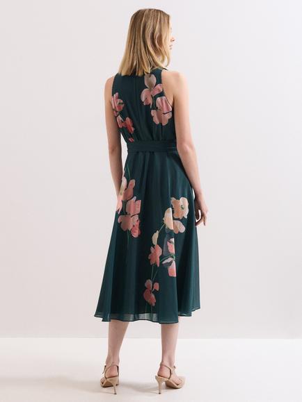Phase Eight Lucinda Button Neck Floral Dress, Teal/Multi - view 2, Teal/Multi