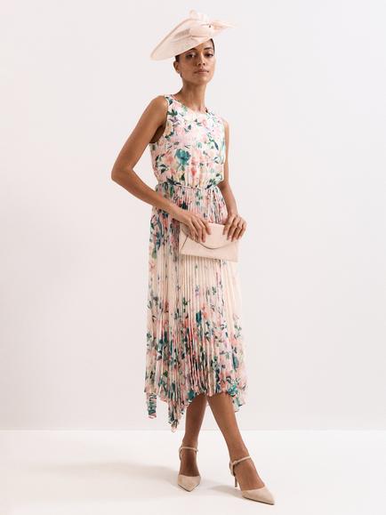 Phase Eight Petite Georgiana Pleated Floral Dress, Pink, Pink
