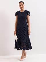 chinese dress ladies Inès lace floral embroidered cut-out midi dress in Green main image 0