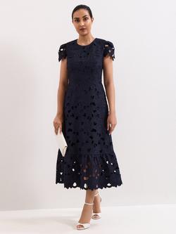 Phase Eight Petite Leilani Lace Midi Dress, Navy, Navy
