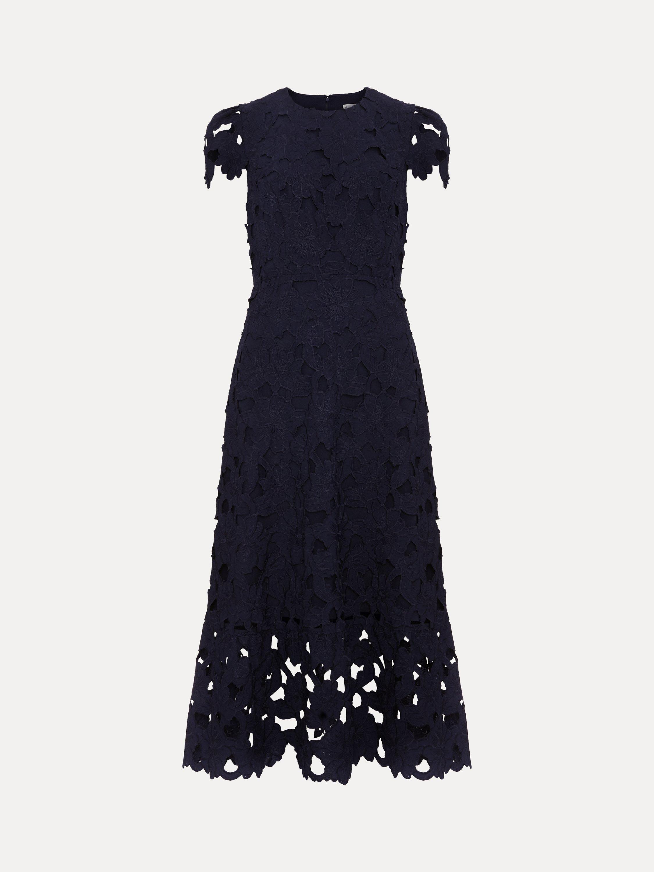 Product image 5 of 9, which shows Phase Eight Petite Leilani Lace Midi Dress, Navy, 10