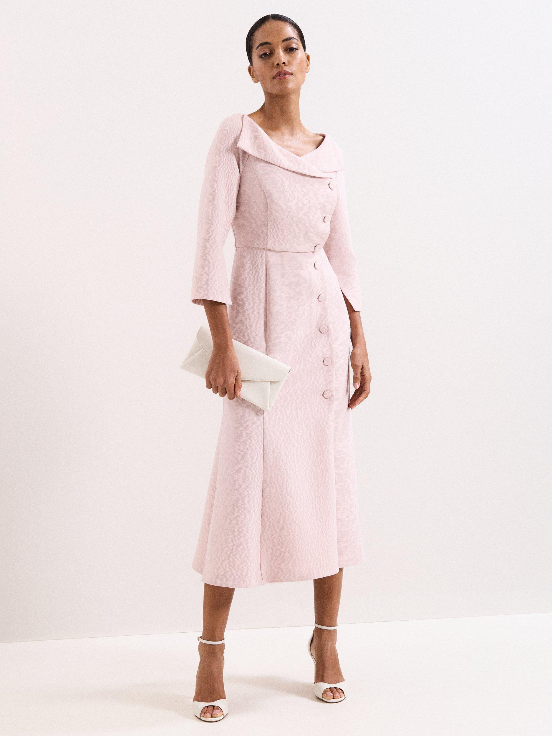 Product image 1 of 9, which shows Phase Eight Sienna Tuxedo Dress, Pale Pink, 10