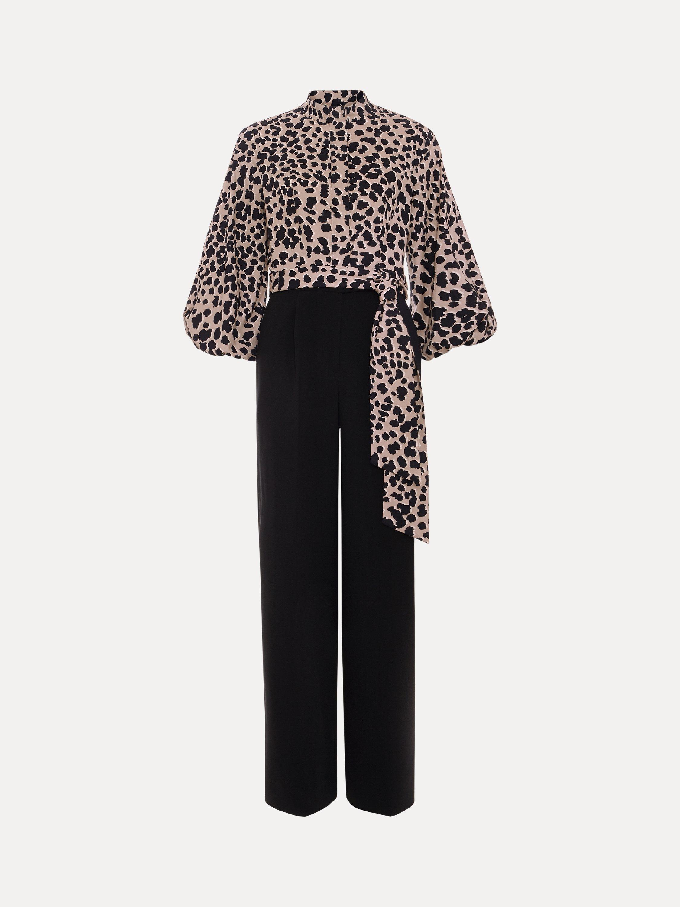 Product image 5 of 8, which shows Phase Eight Bree Leopard Print Wide Leg Jumpsuit, Black/Multi, 10