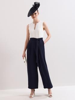 Phase Eight Brylee Colour Block Jumpsuit, Navy/Ivory, Navy/Ivory