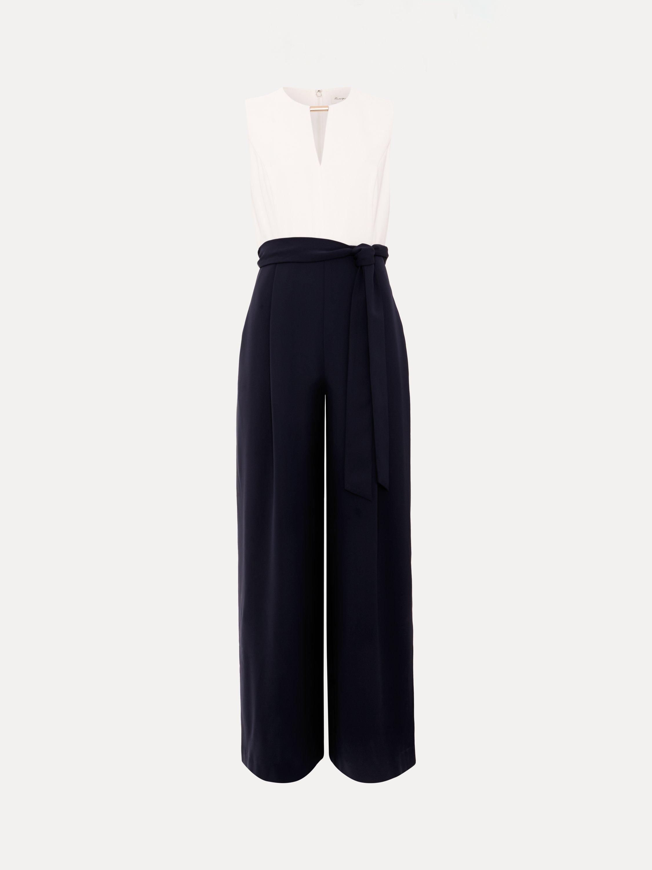 Product image 5 of 9, which shows Phase Eight Brylee Colour Block Jumpsuit, Navy/Ivory, 10