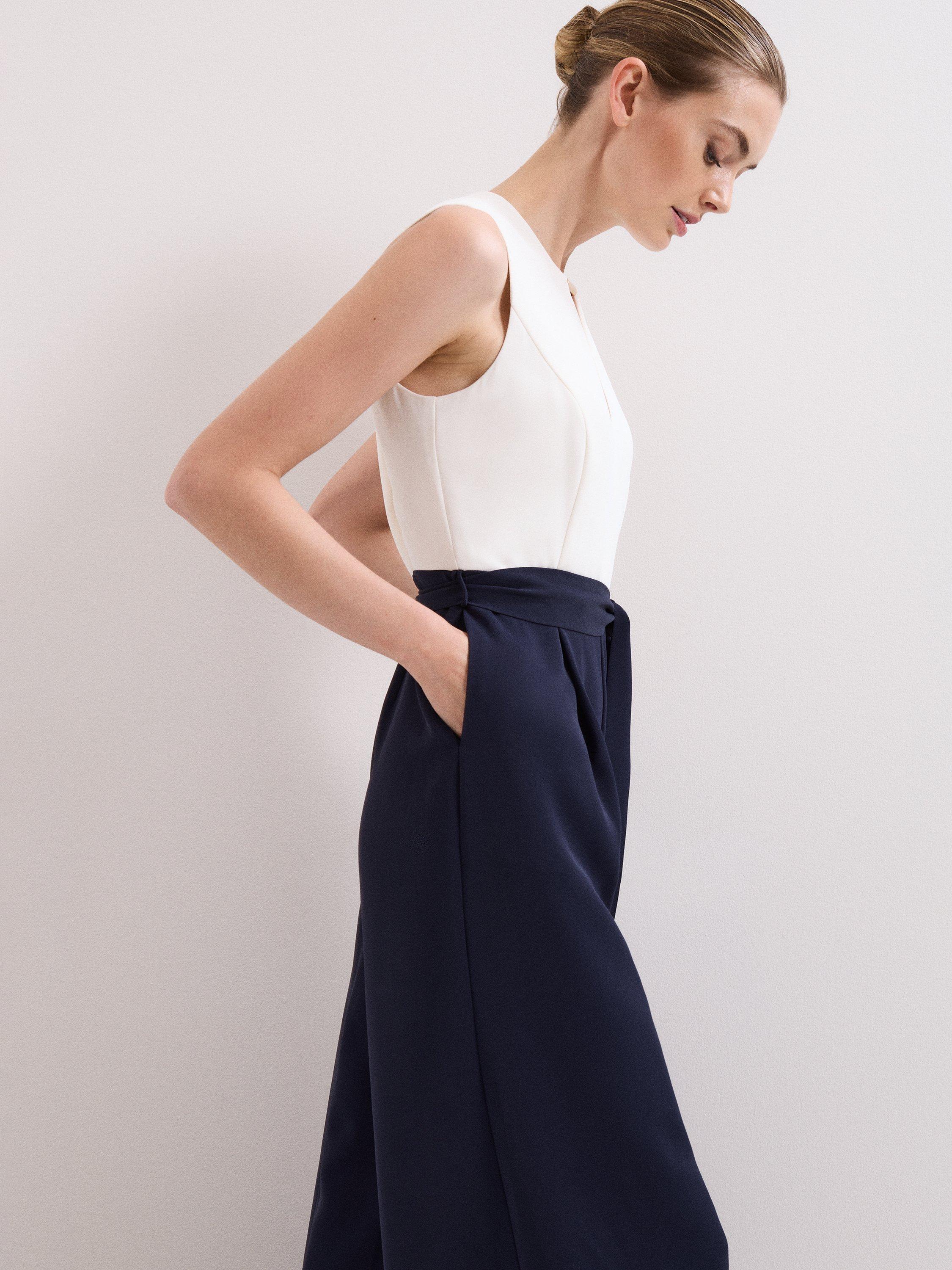 Product image 8 of 9, which shows Phase Eight Brylee Colour Block Jumpsuit, Navy/Ivory, 10