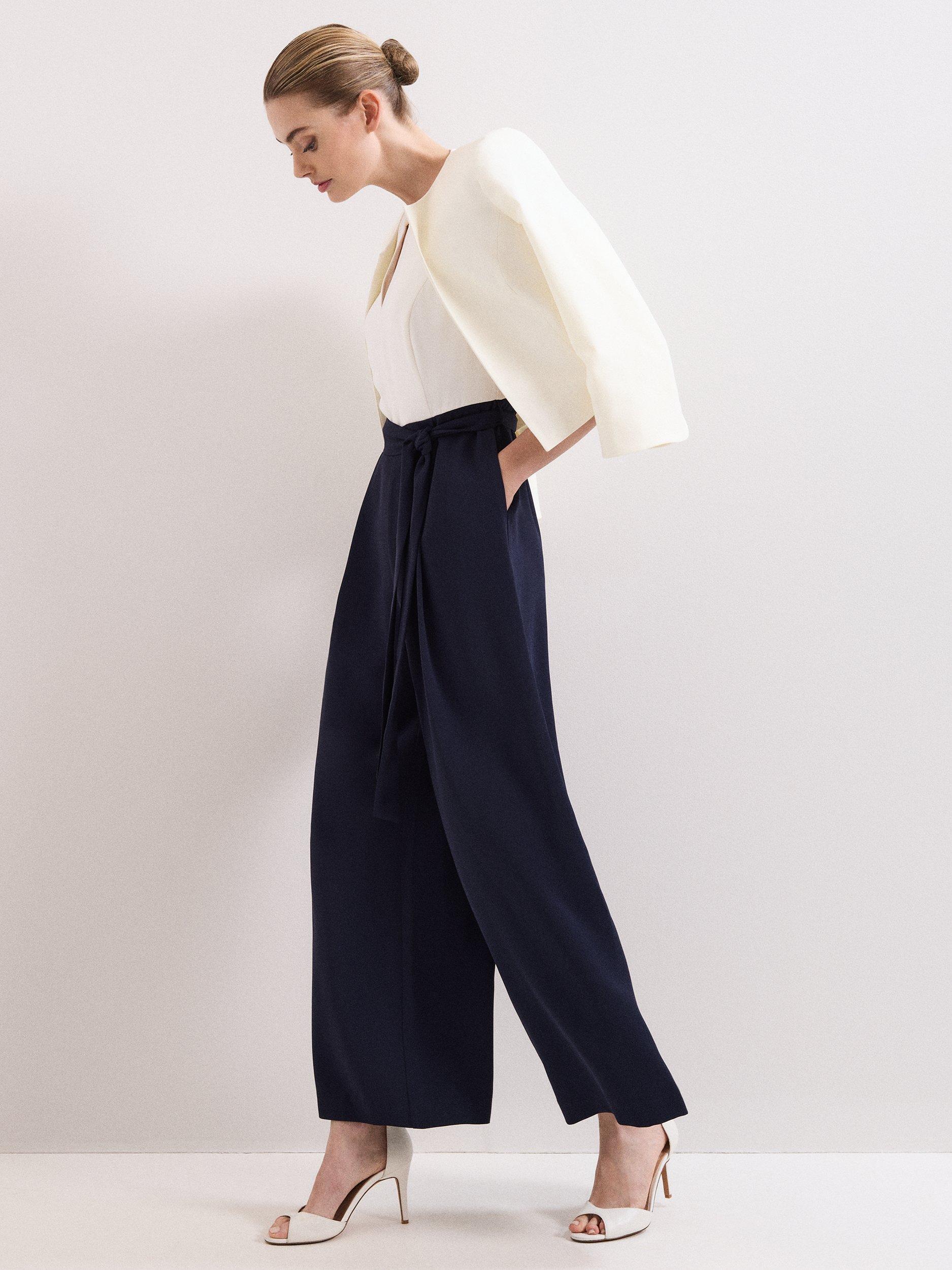 Product image 9 of 9, which shows Phase Eight Brylee Colour Block Jumpsuit, Navy/Ivory, 10