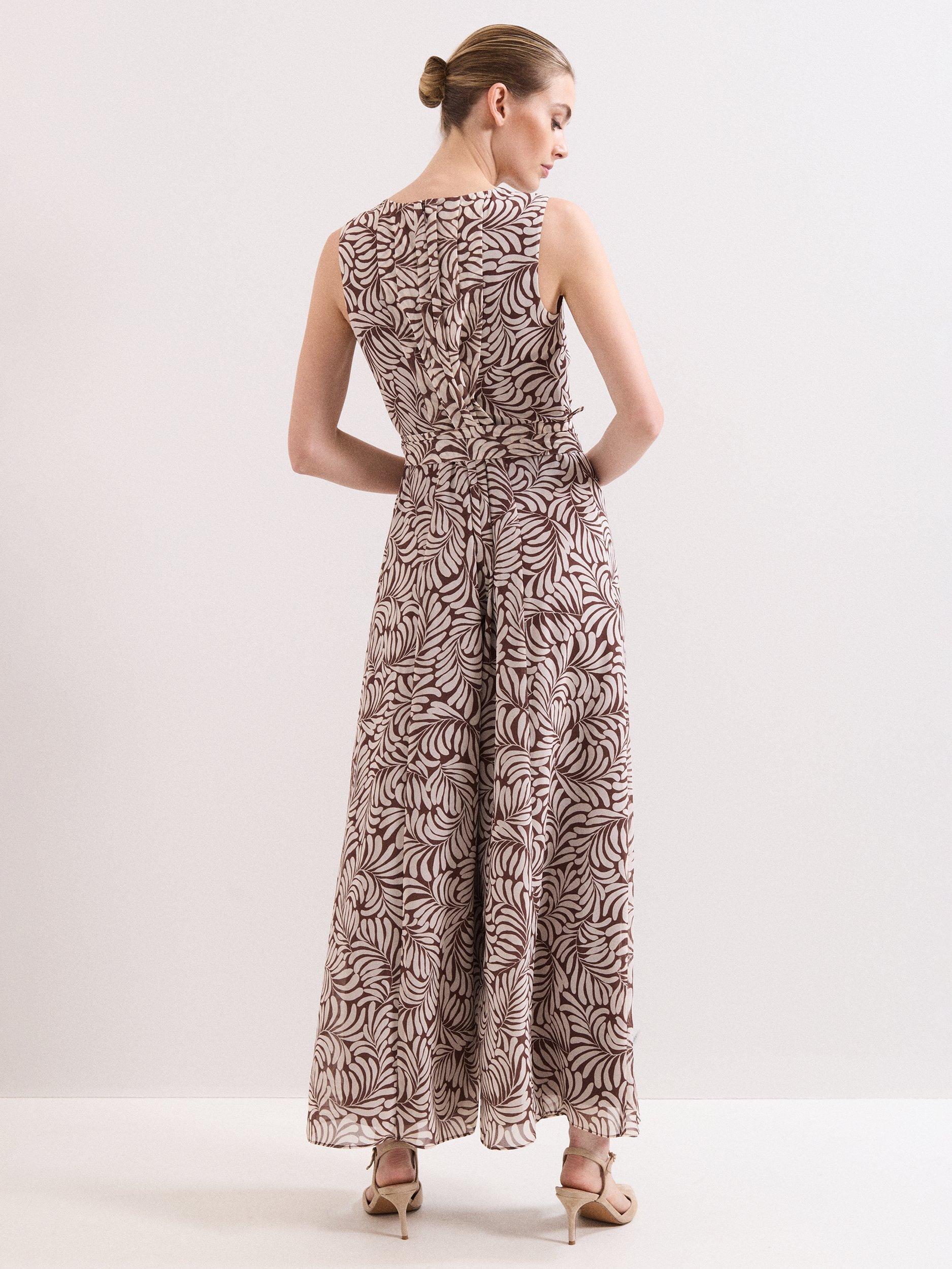 Product image 2 of 8, which shows Phase Eight Janine Leaf Print Jumpsuit, Latte, 10
