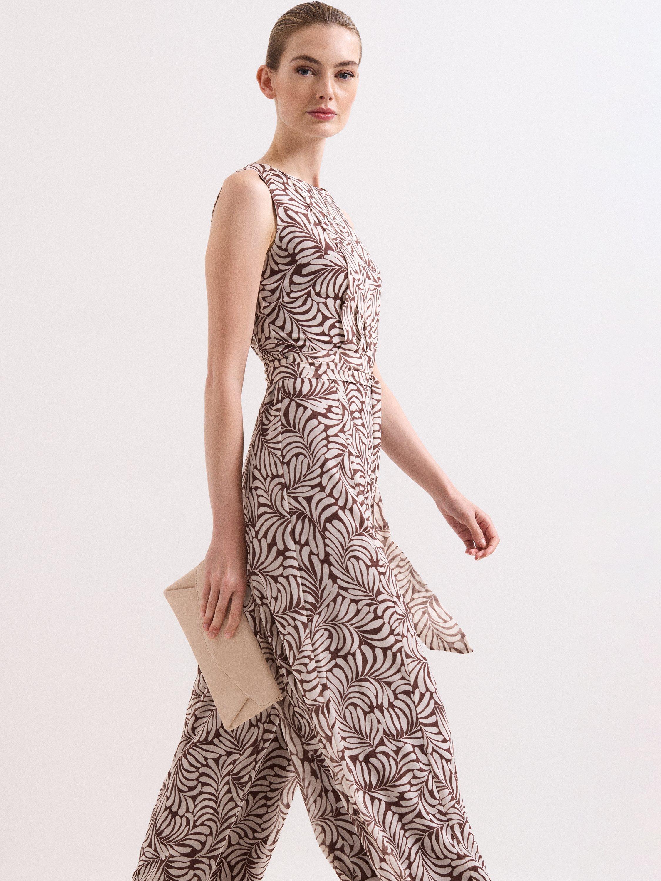 Product image 3 of 8, which shows Phase Eight Janine Leaf Print Jumpsuit, Latte, 10