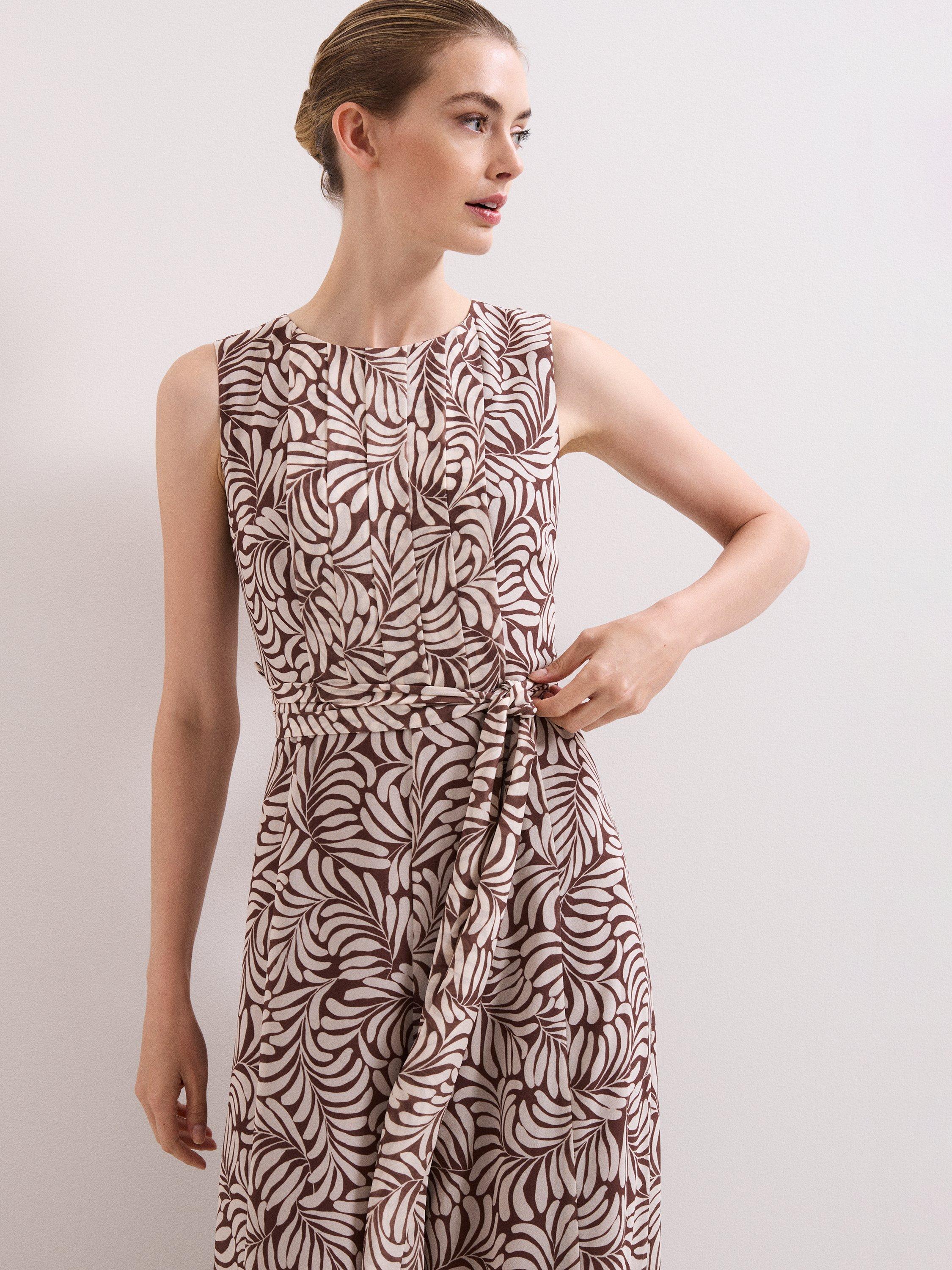 Product image 4 of 8, which shows Phase Eight Janine Leaf Print Jumpsuit, Latte, 10