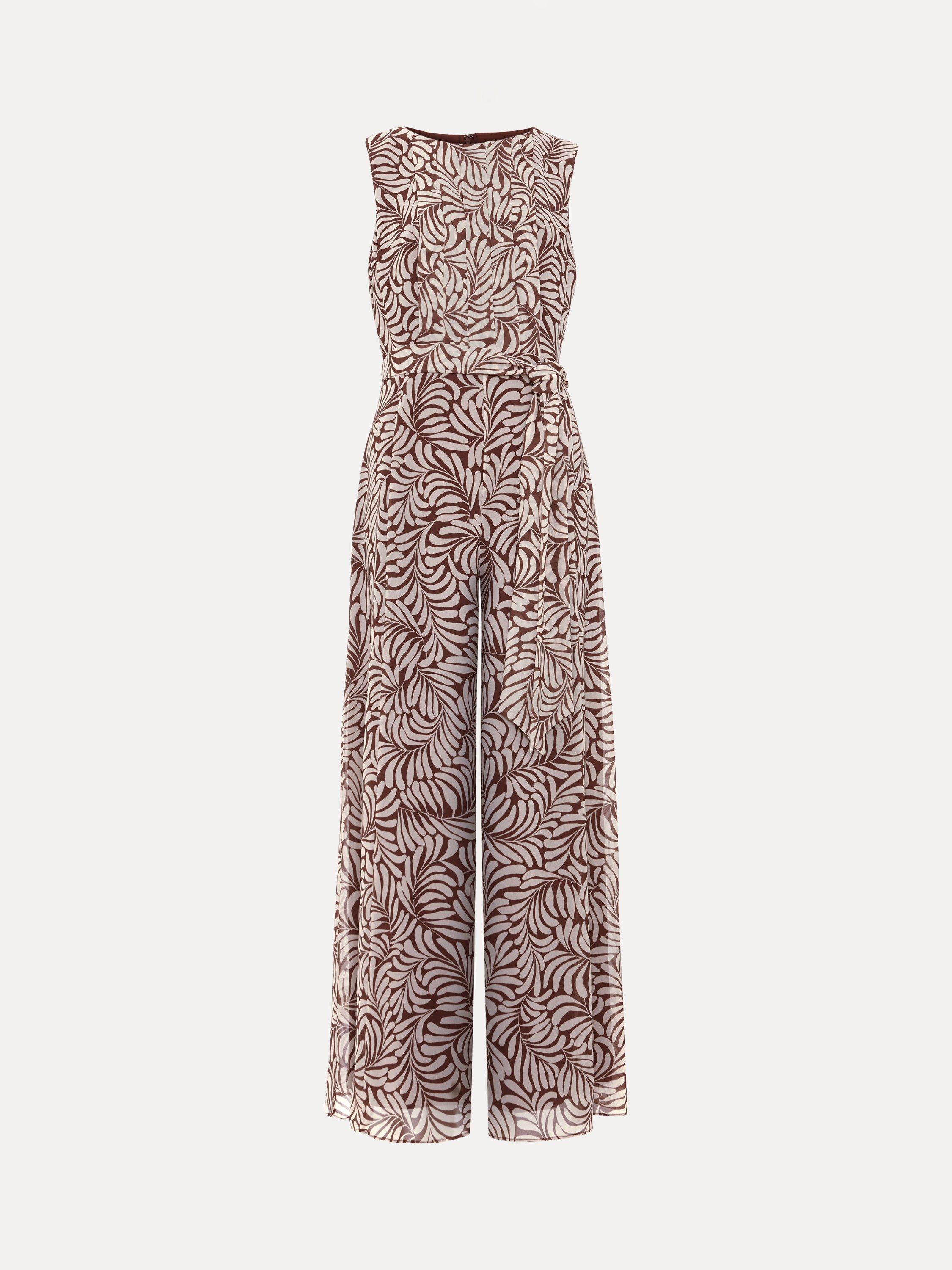 Product image 5 of 8, which shows Phase Eight Janine Leaf Print Jumpsuit, Latte, 10