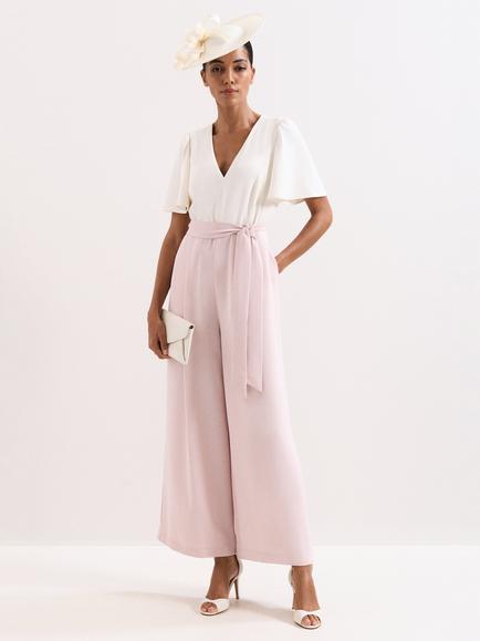 Phase Eight Kallie Colour Block Wide Leg Jumpsuit, Pale Pink, Pale Pink