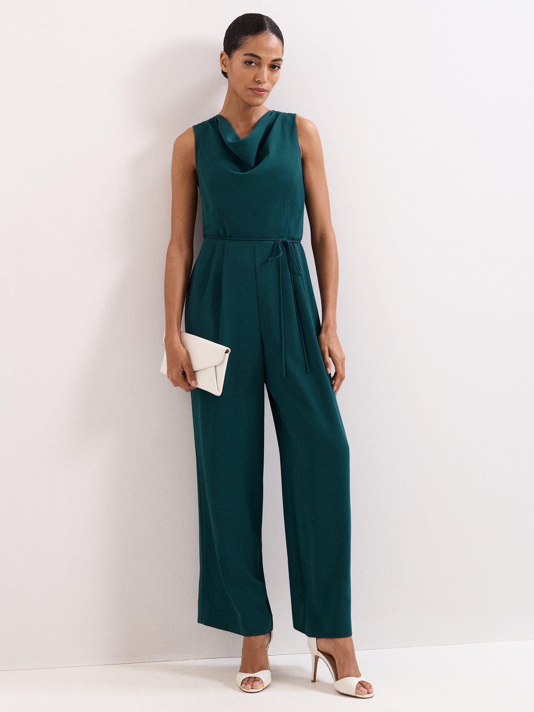 Product image 1 of 8, which shows Phase Eight Monique Cowl Neck Jumpsuit, Teal, 10