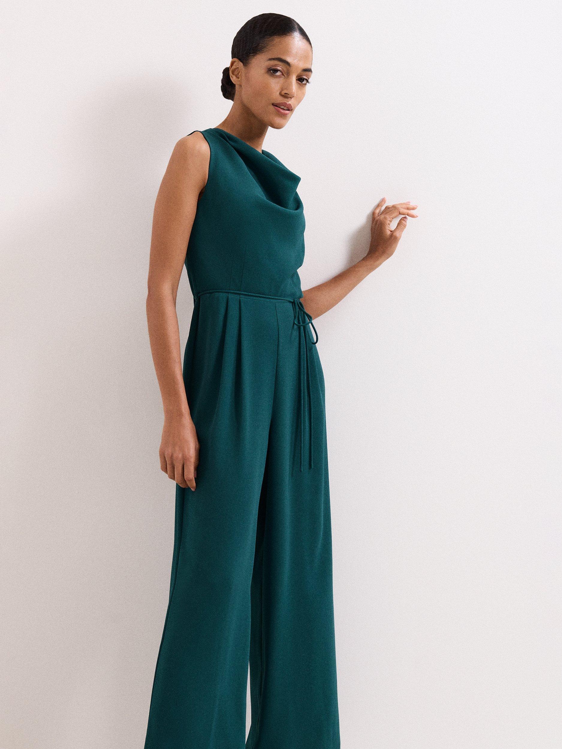 Product image 3 of 8, which shows Phase Eight Monique Cowl Neck Jumpsuit, Teal, 10