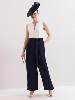 Phase Eight Petite Brylee Colour Block Jumpsuit, Navy/Ivory, Navy/Ivory