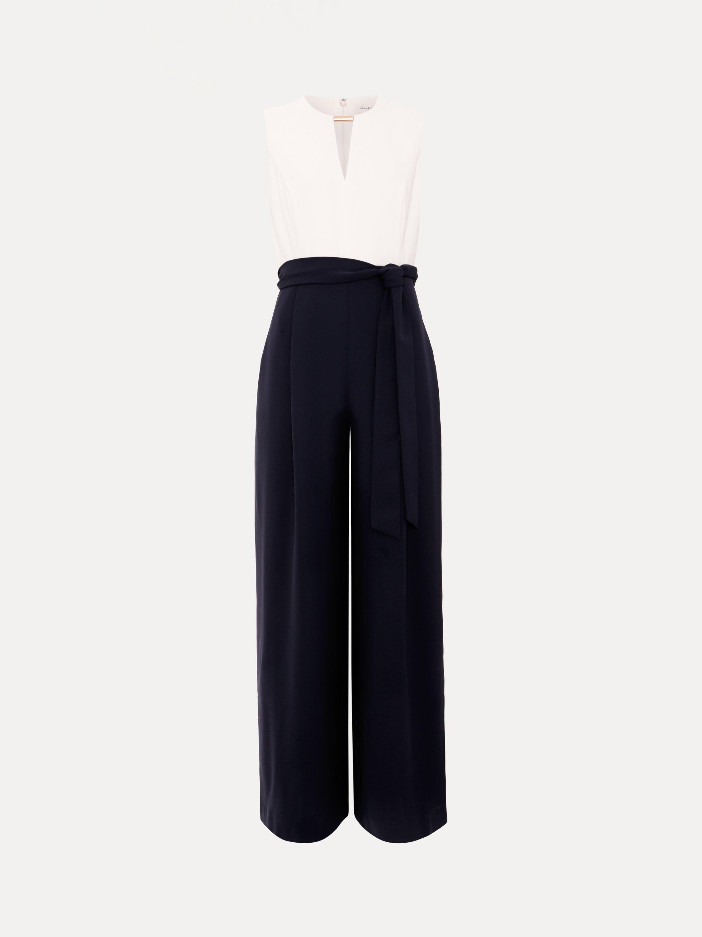 Product image 5 of 9, which shows Phase Eight Petite Brylee Colour Block Jumpsuit, Navy/Ivory, 10