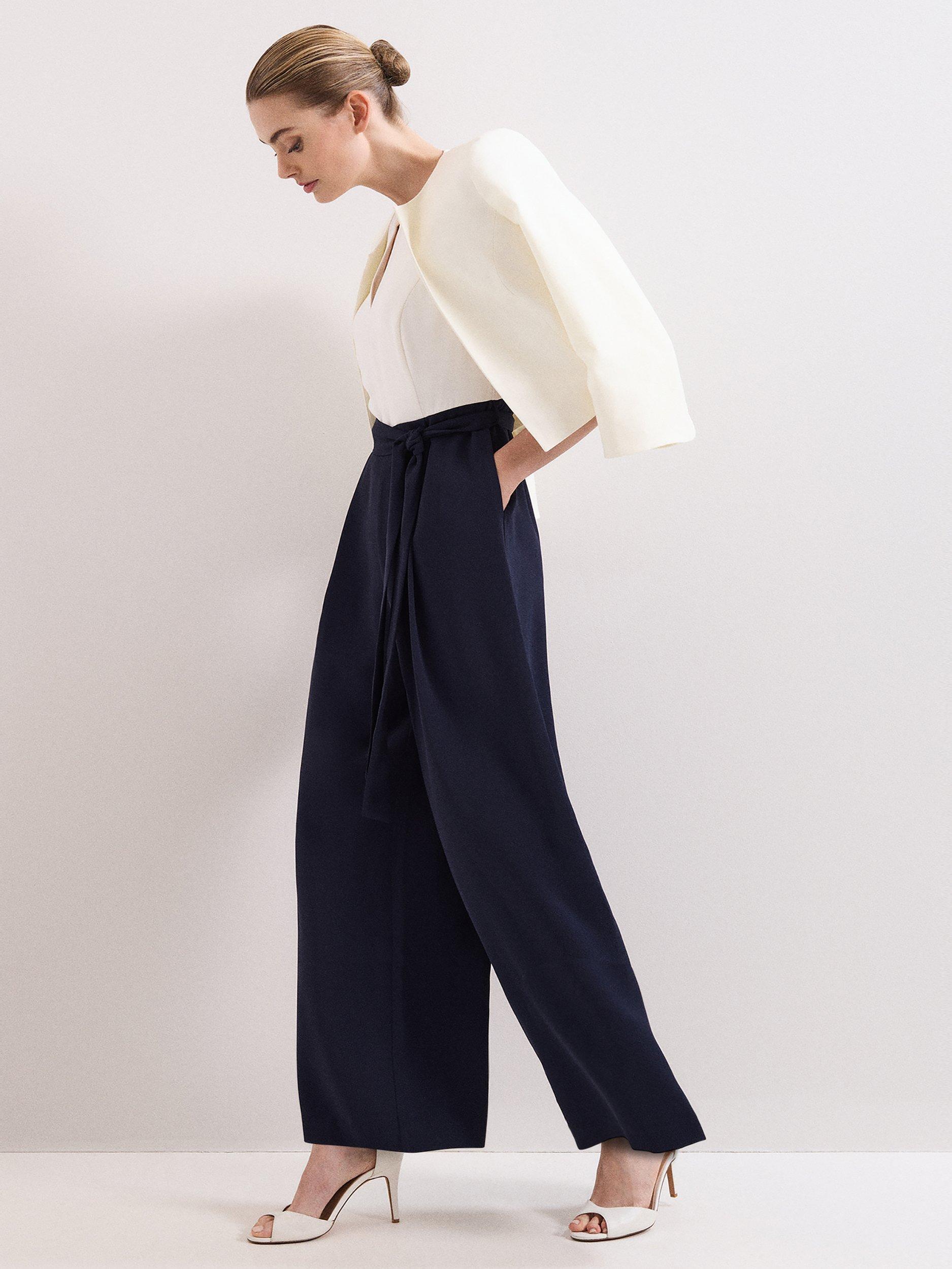 Product image 9 of 9, which shows Phase Eight Petite Brylee Colour Block Jumpsuit, Navy/Ivory, 10