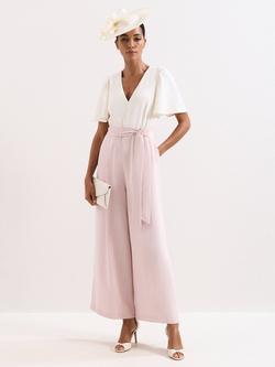 Phase Eight Petite Kallie Colour Block Wide Leg Jumpsuit, Pale Pink, Pale Pink