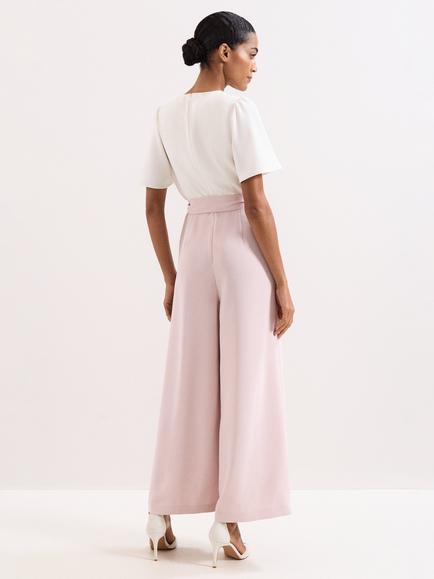 Phase Eight Petite Kallie Colour Block Wide Leg Jumpsuit, Pale Pink - view 2, Pale Pink