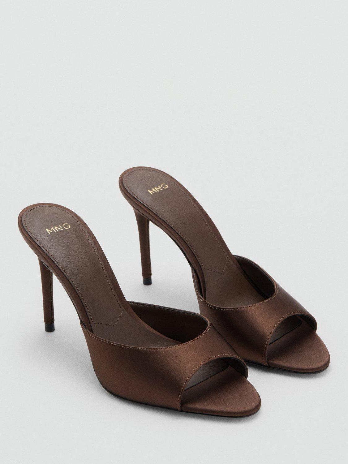 Product image 2 of 4, which shows Mango Fancys Satin High Heel Sandals, Dark Brown, 2