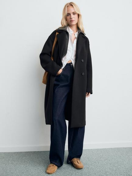 Mango Nero Longline Coat - view 2, Black