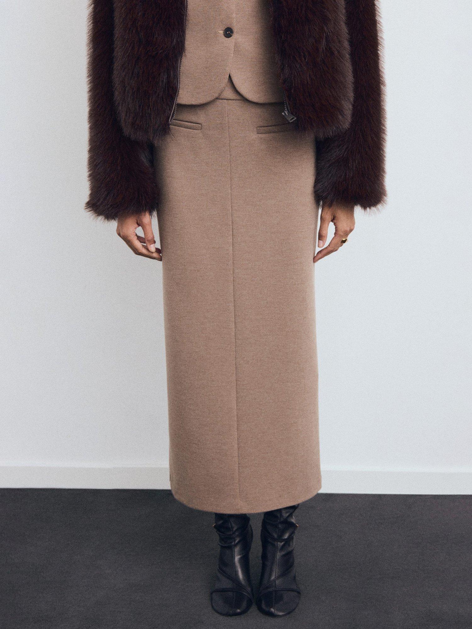 Product image 1 of 6, which shows Mango Luca Midi Skirt, Brown, L