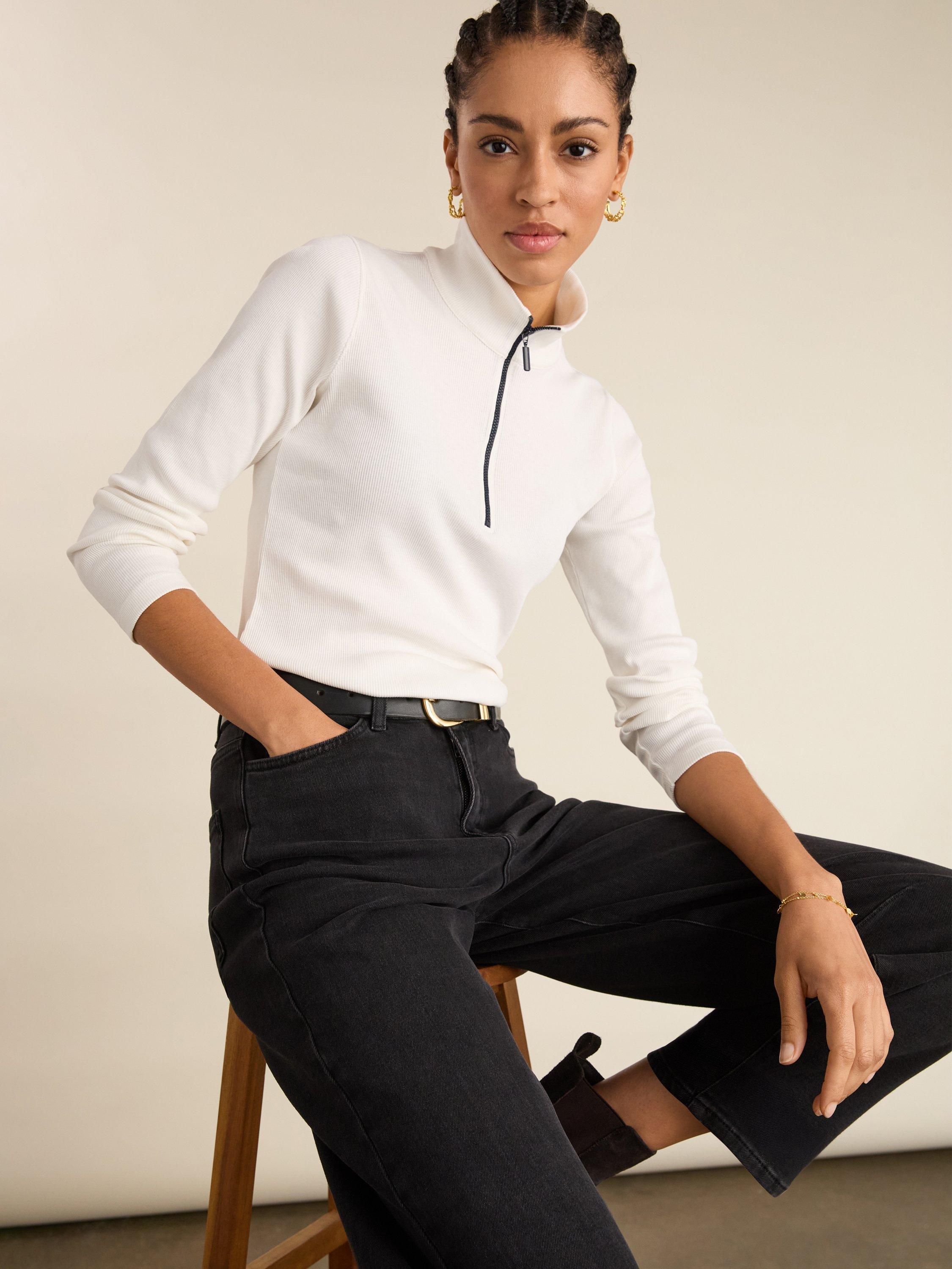 Product image 1 of 6, which shows Baukjen Clayton Zip Turtleneck Top, Soft White, 6