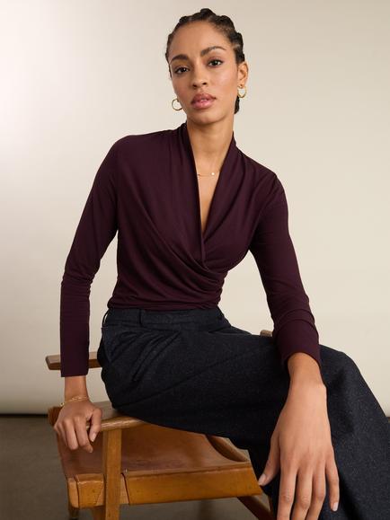Baukjen Gylda Jersey Wrap Top containing LENZING™ ECOVERO™ Viscose, Plum, Plum