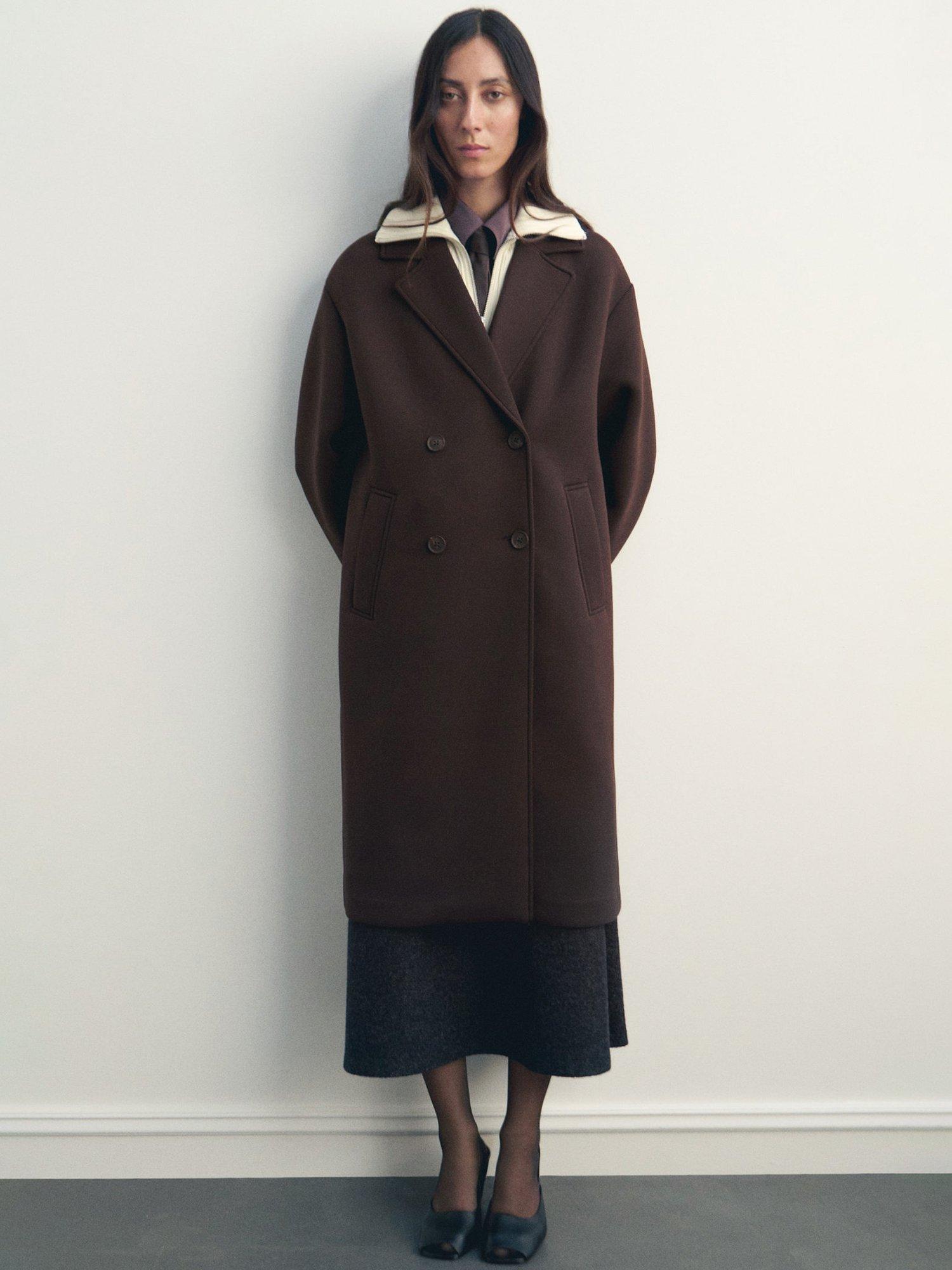 Product image 1 of 8, which shows Mango Nero Longline Coat, Brown, M
