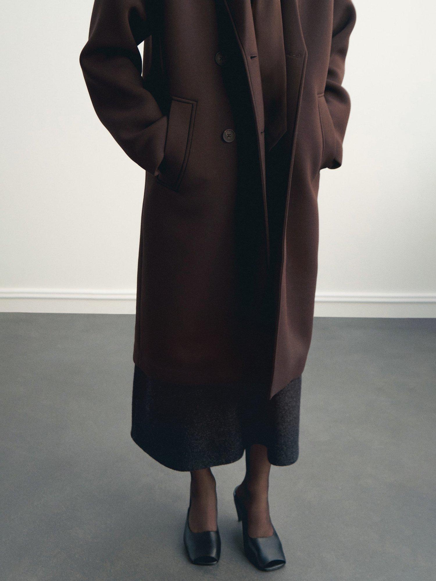 Product image 2 of 8, which shows Mango Nero Longline Coat, Brown, M