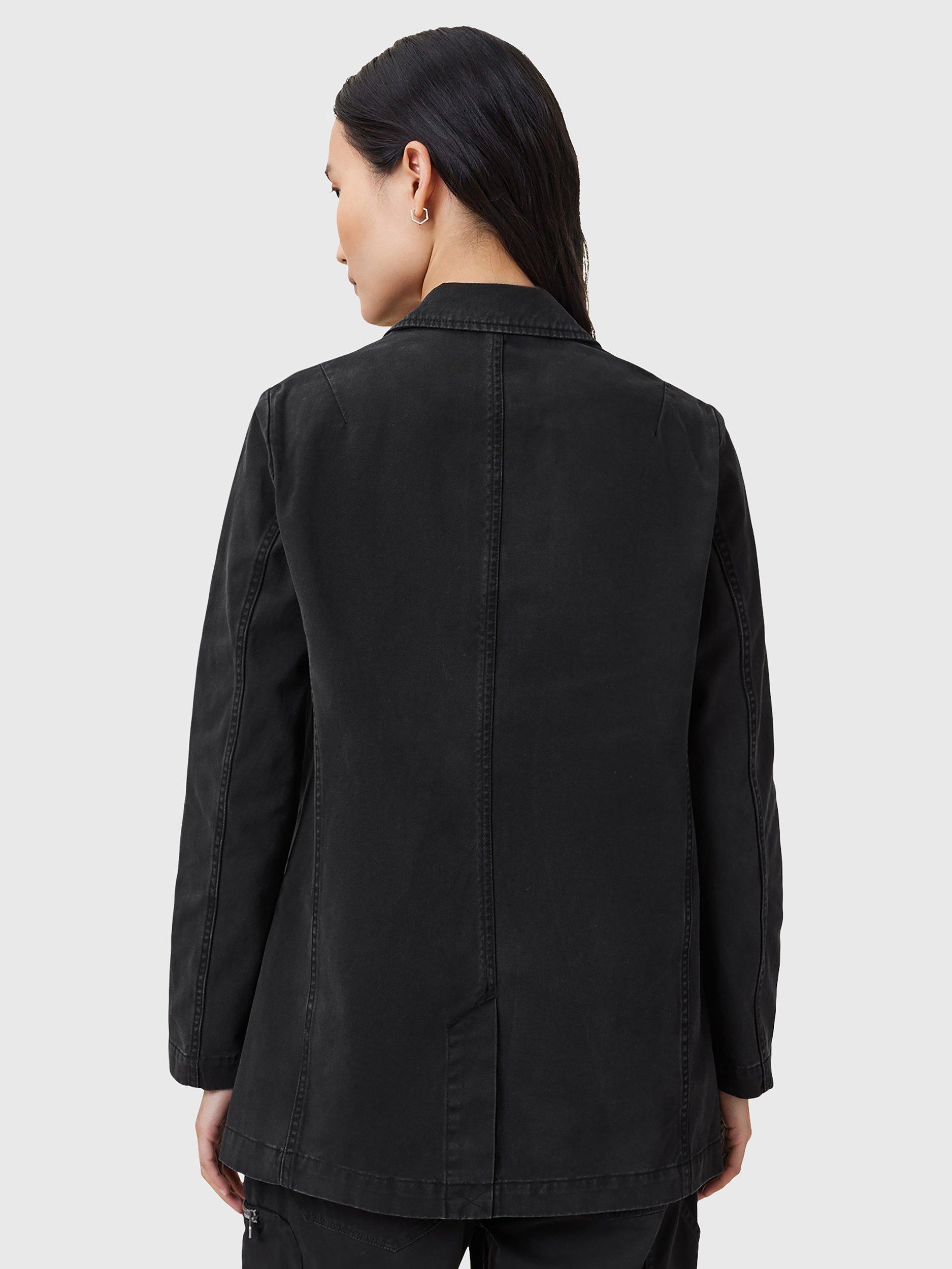 Product image 2 of 8, which shows AllSaints Aleida Cotton Denim Blazer, Washed Black, 16