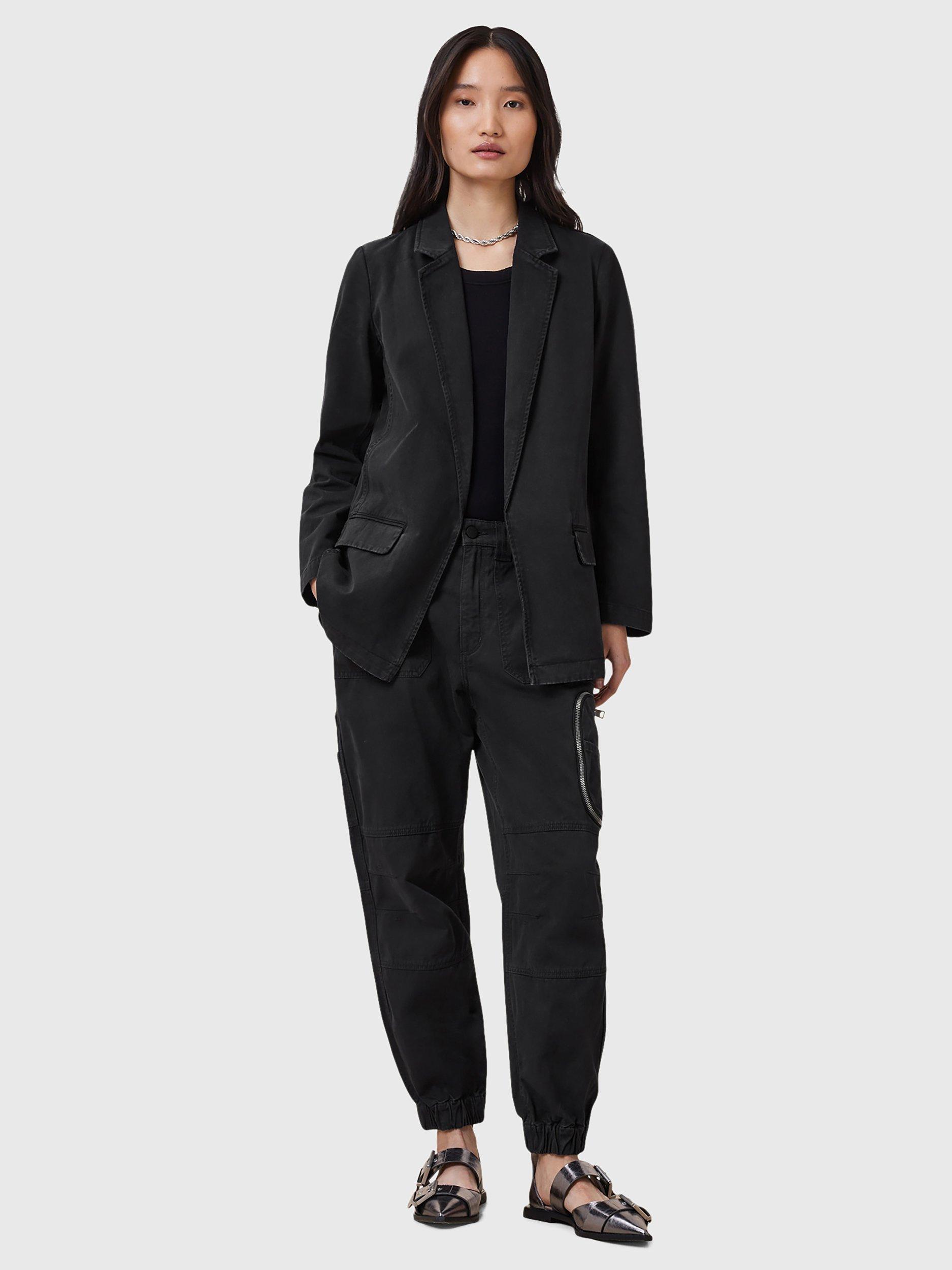 Product image 3 of 8, which shows AllSaints Aleida Cotton Denim Blazer, Washed Black, 16