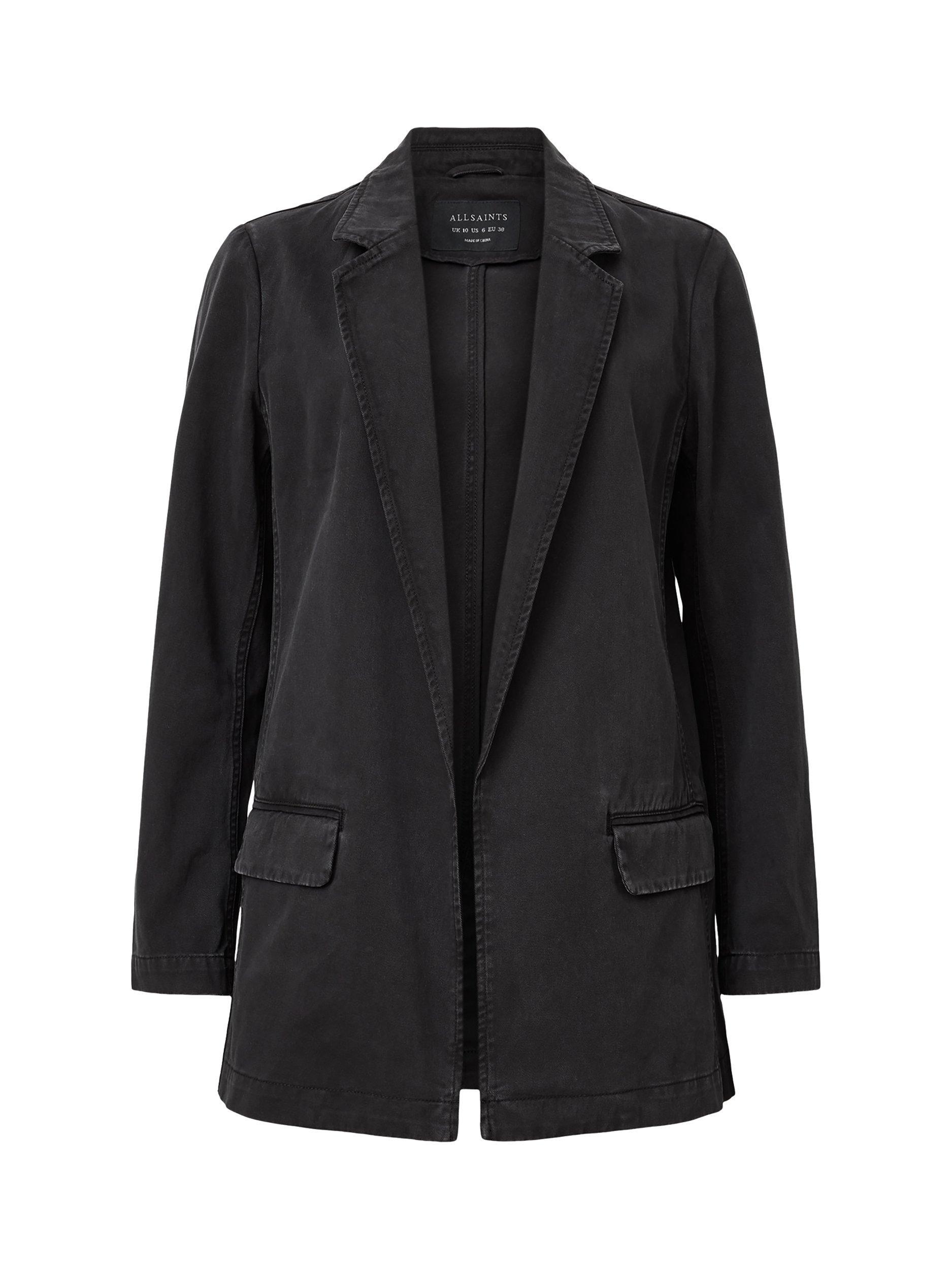 Product image 4 of 8, which shows AllSaints Aleida Cotton Denim Blazer, Washed Black, 16