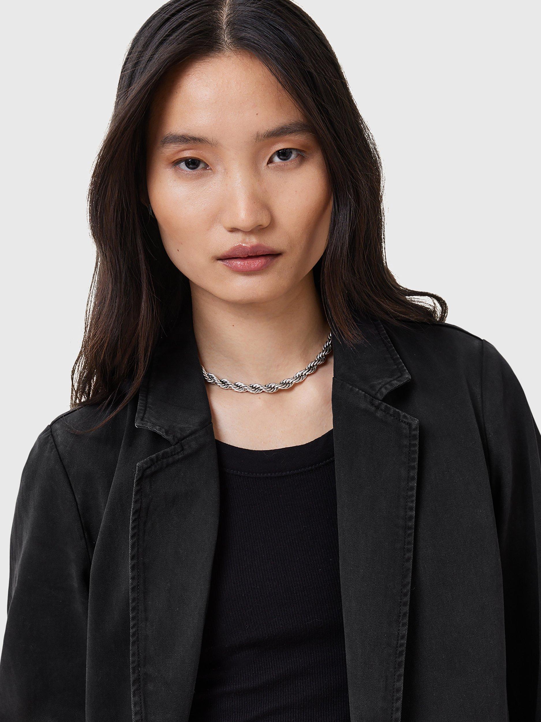 Product image 7 of 8, which shows AllSaints Aleida Cotton Denim Blazer, Washed Black, 16