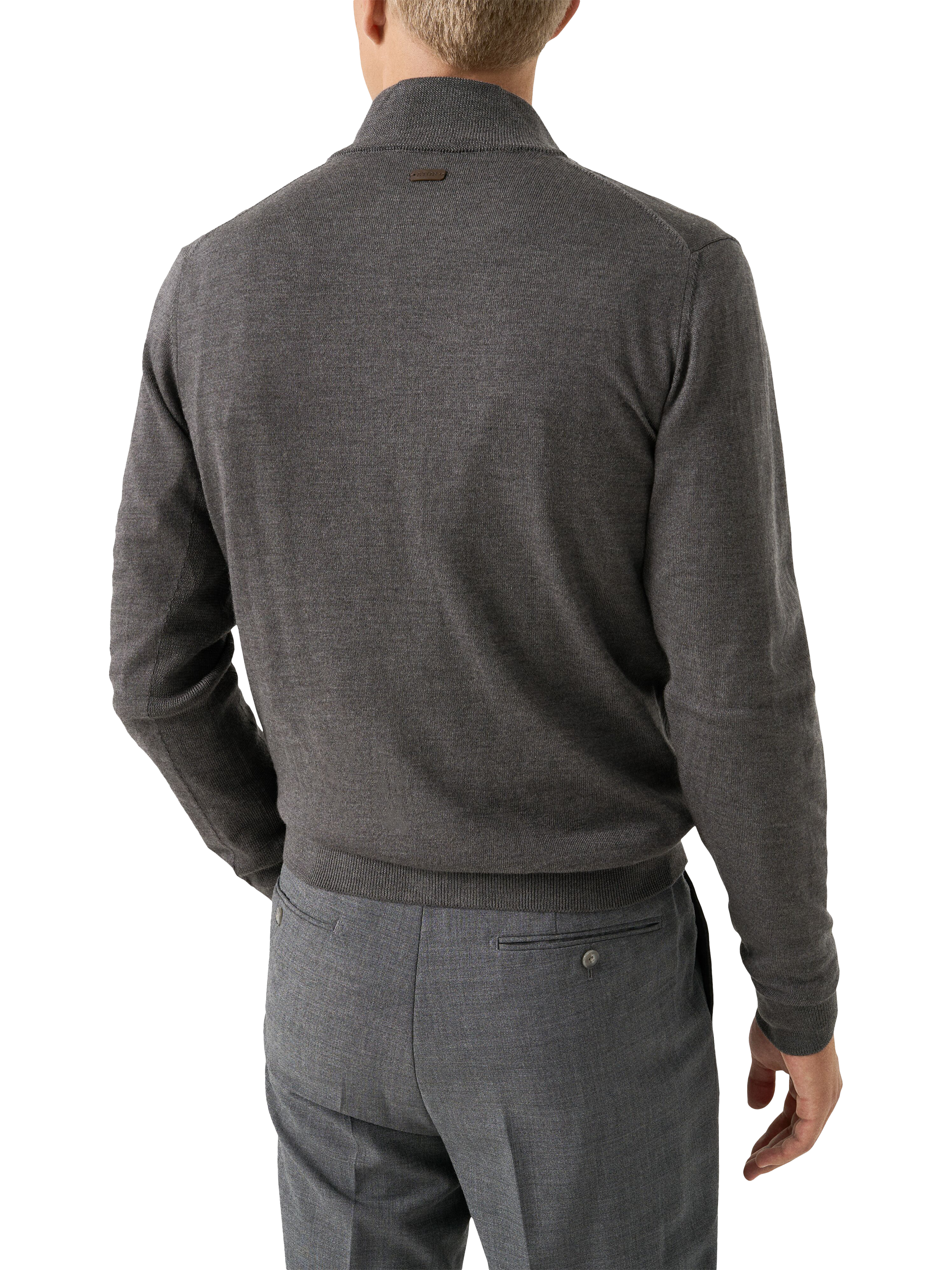 Product image 2 of 7, which shows Eton Wool Zip-Through Knit Cardigan, Grey, S