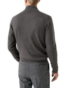 Eton Wool Zip-Through Knit Cardigan, Beige - view 2, Grey