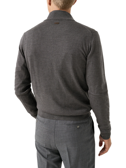 Eton Wool Zip-Through Knit Cardigan, Beige - view 2, Grey