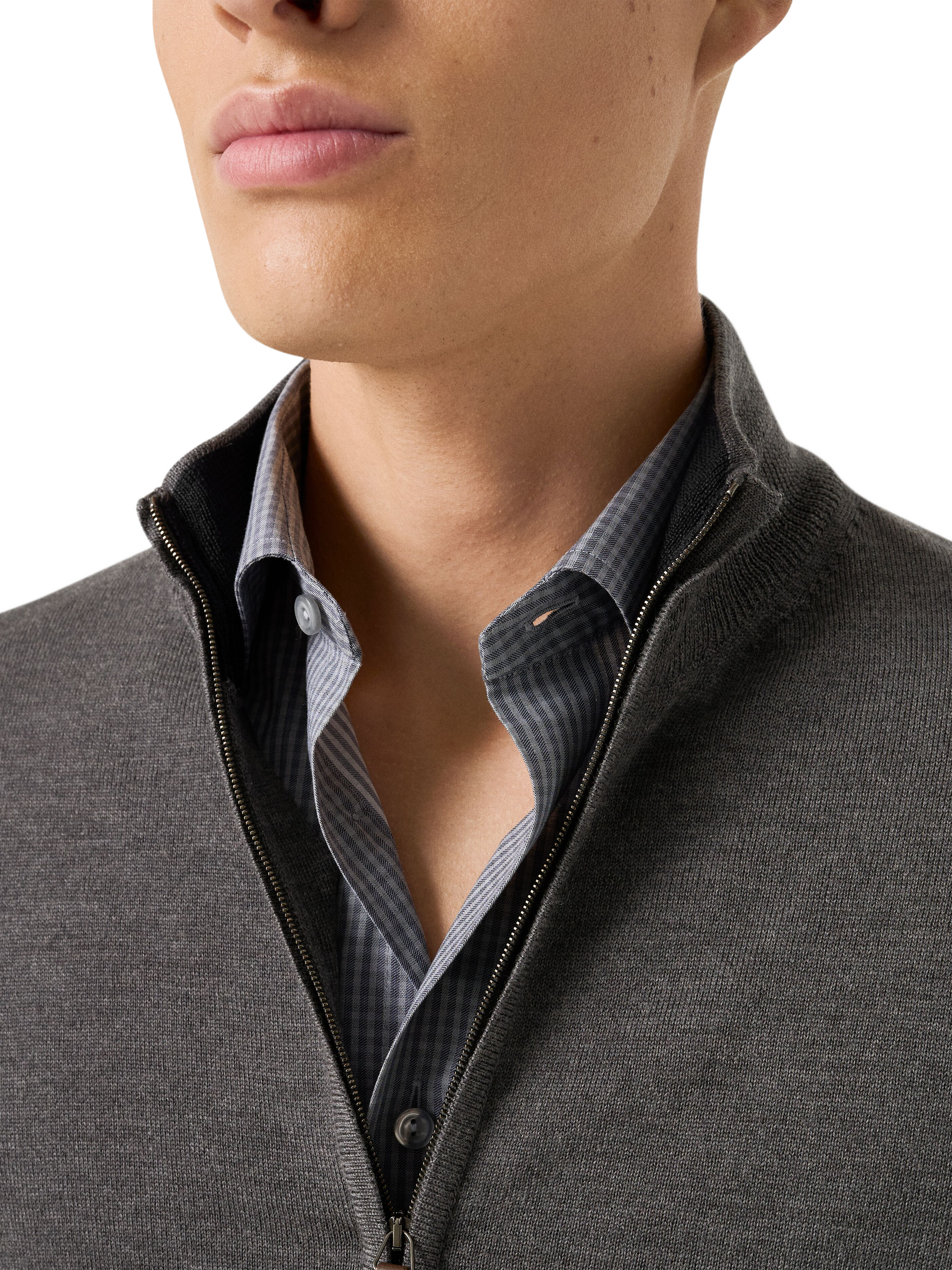 Product image 3 of 7, which shows Eton Wool Zip-Through Knit Cardigan, Grey, S