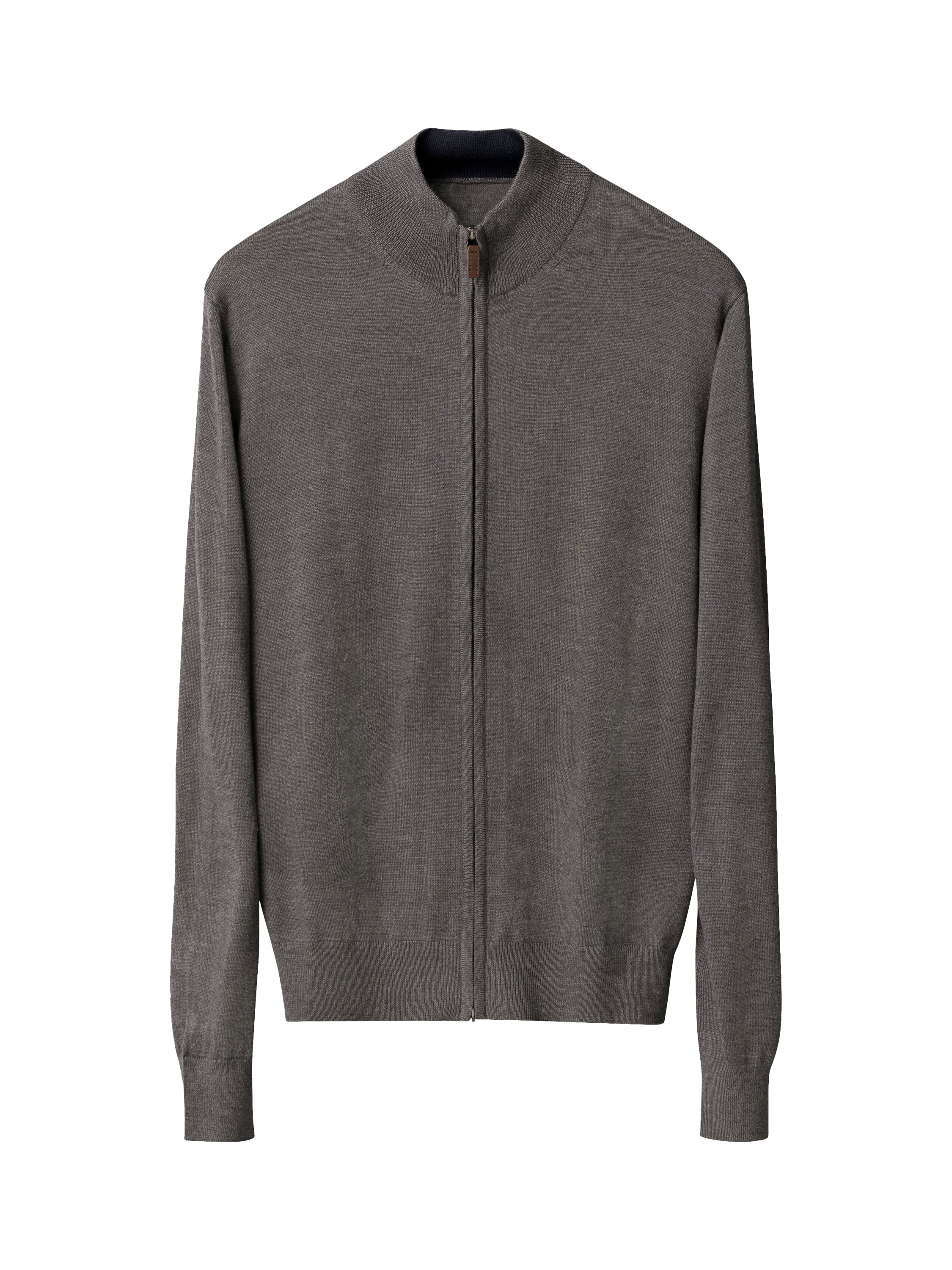 Product image 5 of 7, which shows Eton Wool Zip-Through Knit Cardigan, Grey, S