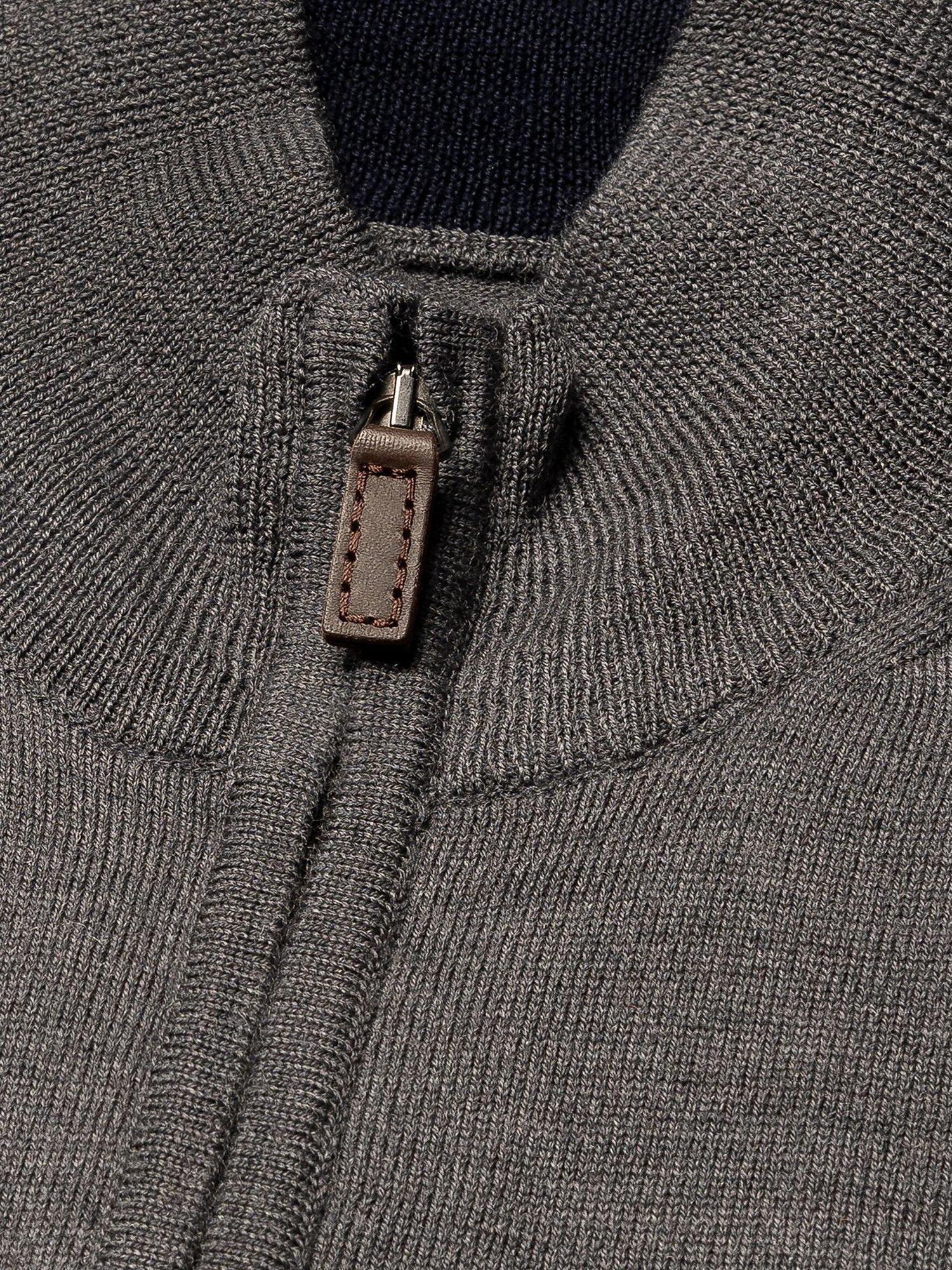 Product image 6 of 7, which shows Eton Wool Zip-Through Knit Cardigan, Grey, S
