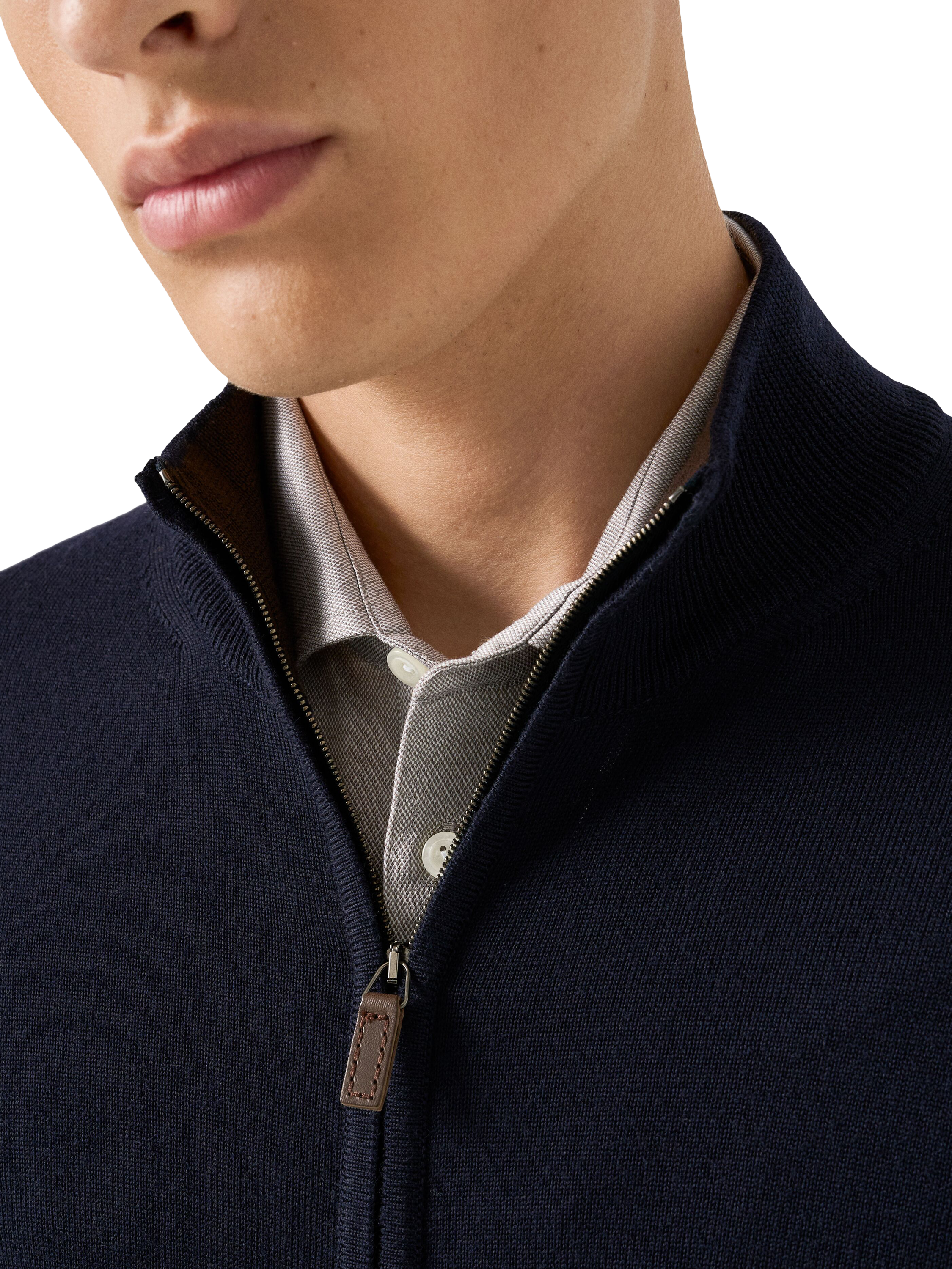 Product image 3 of 7, which shows Eton Wool Zip-Through Knit Cardigan, Navy, S