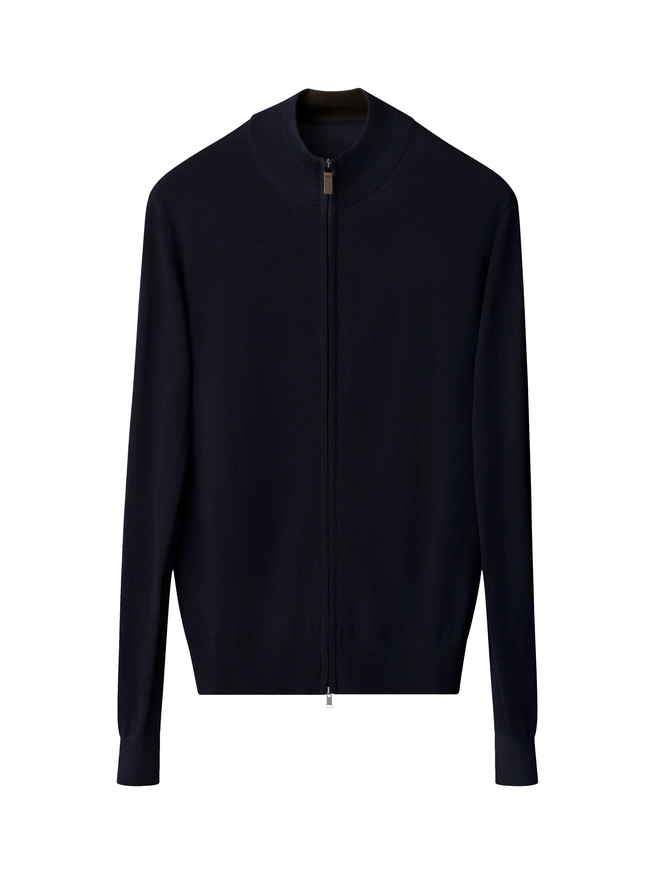 Product image 5 of 7, which shows Eton Wool Zip-Through Knit Cardigan, Navy, S