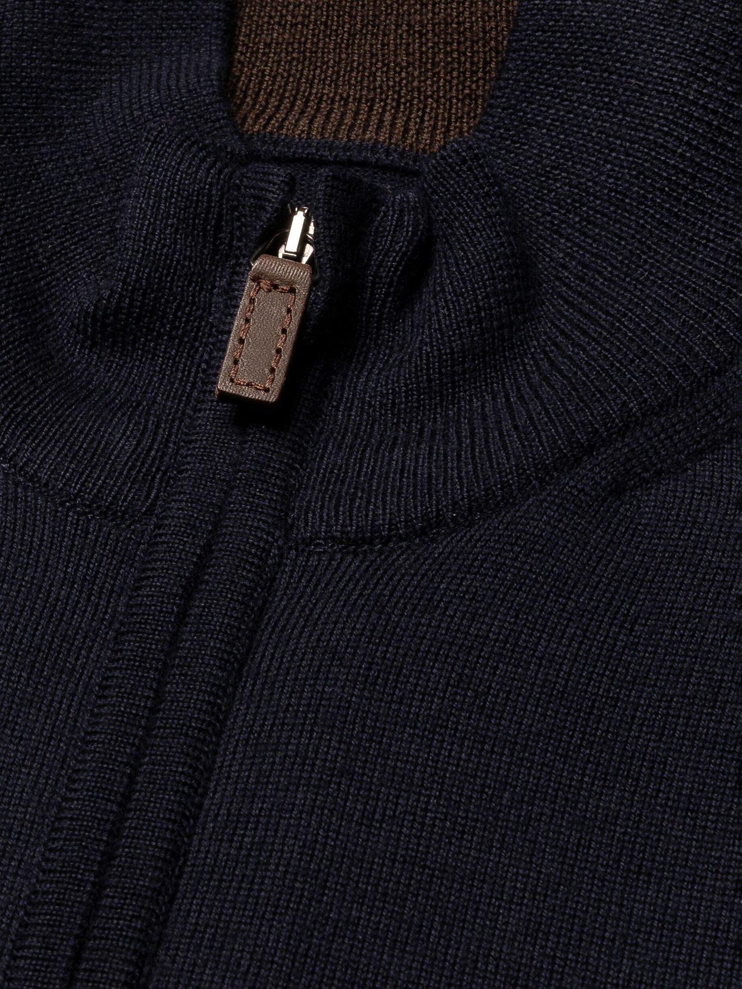 Product image 6 of 7, which shows Eton Wool Zip-Through Knit Cardigan, Navy, S