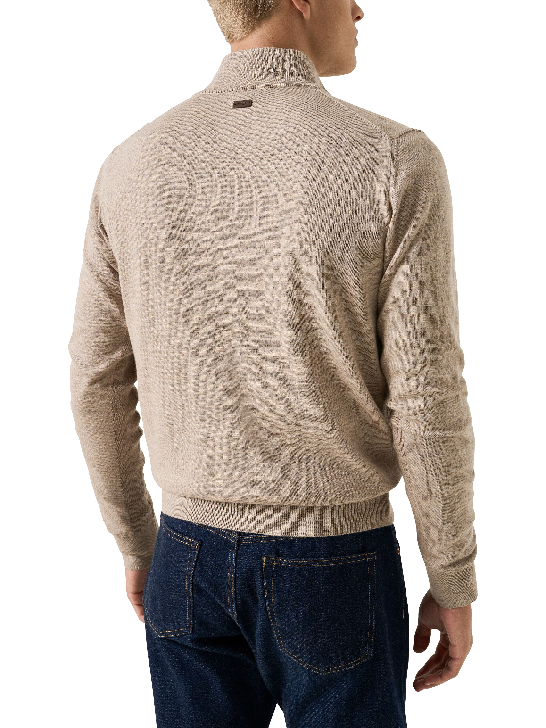 Product image 2 of 7, which shows Eton Wool Zip-Through Knit Cardigan, Beige, S